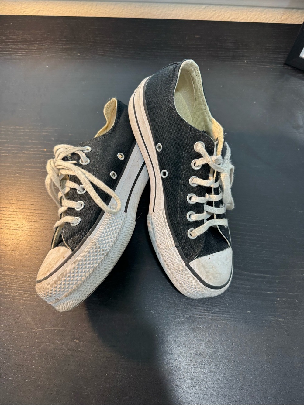 Black Low-Top Canvas Lace-Up Sneakers